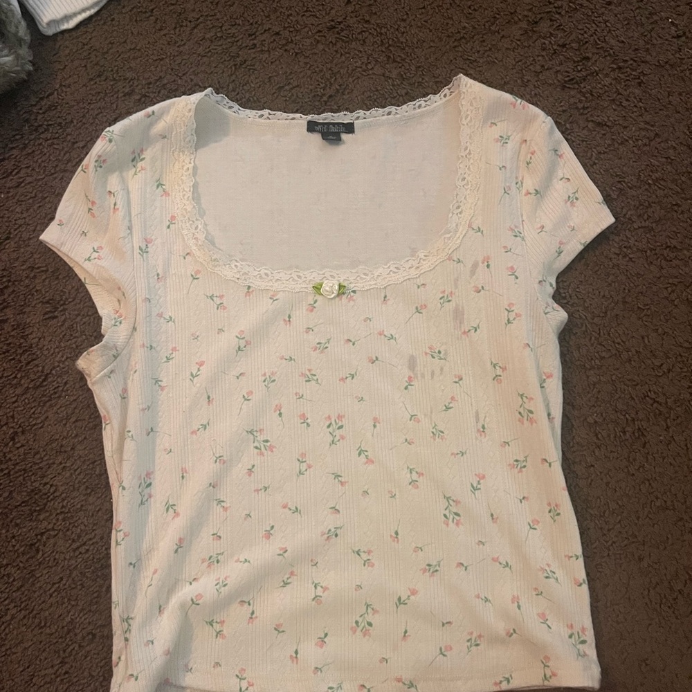 WILD FABLE Floral Lace Trim Top